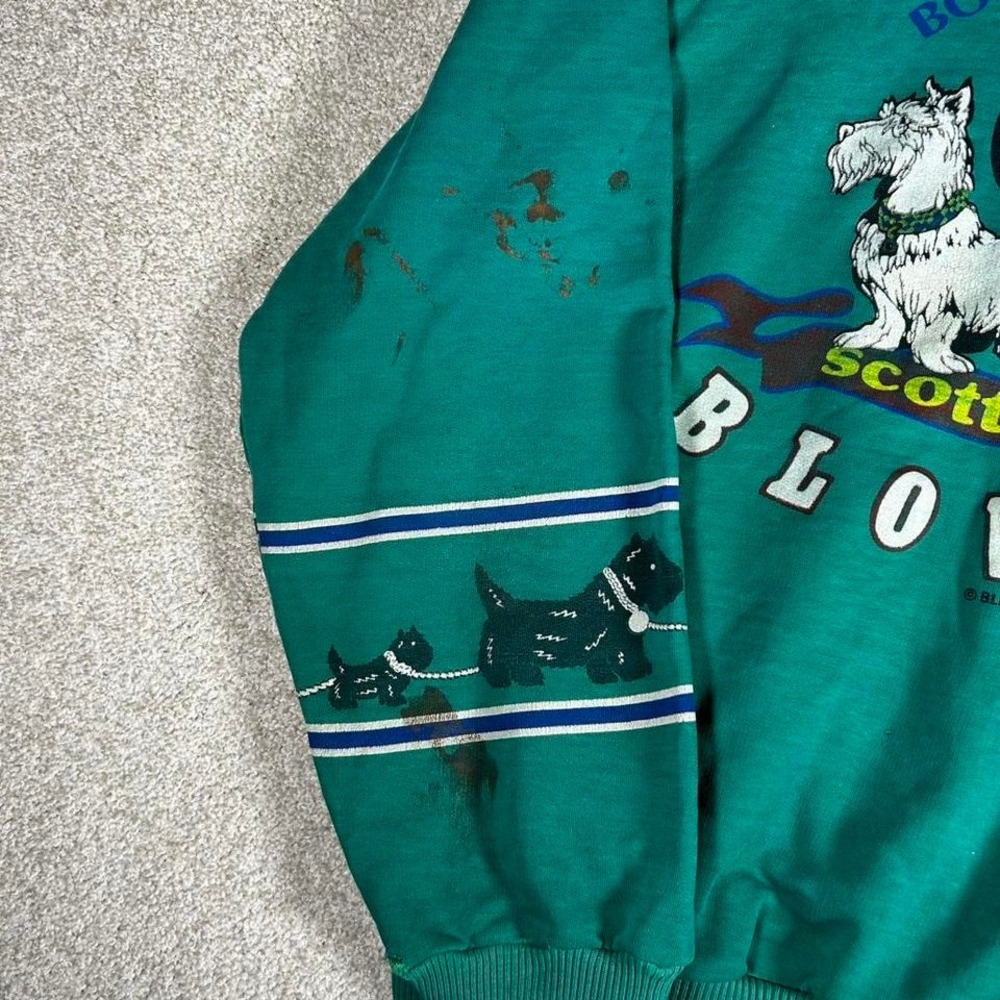Vintage 80s Scottish dogs blowout brand retro teal crewneck sweatshirt - Picture 3 of 6
